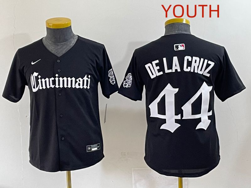 Youth 2025 Cincinnati Reds #44 De La Cruz Black Five generations Joint Name Nike MLB Jersey style 1